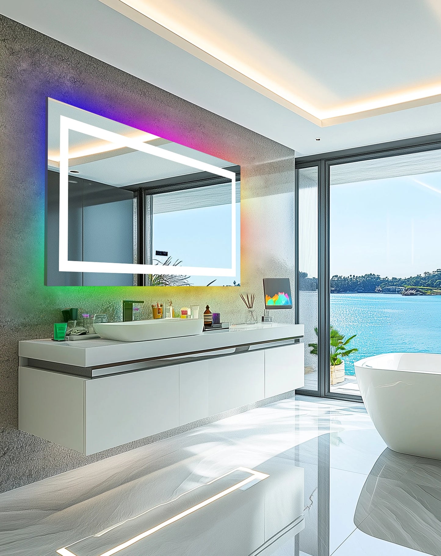 LED Lighted Bathroom Mirror With Bluetooth Speaker RGB Lighting Wall Mount