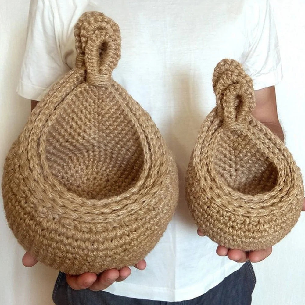 Hanging Fruit Basket Boho Jute Handwoven Kitchen Baskets
