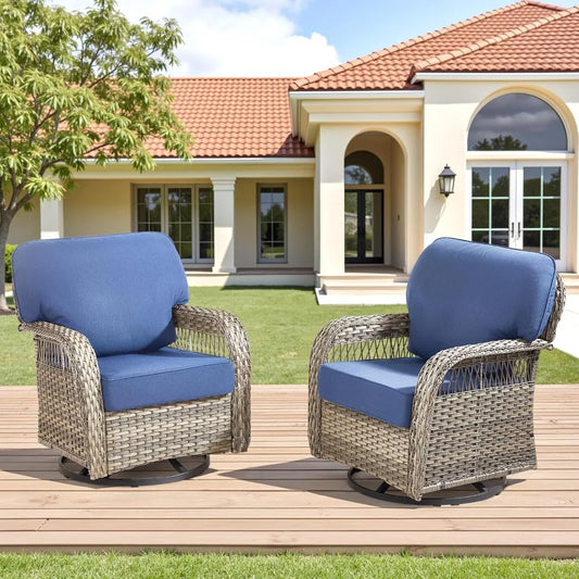 Wicker Swivel Rocker Patio Chairs Set Of 2 All Weather