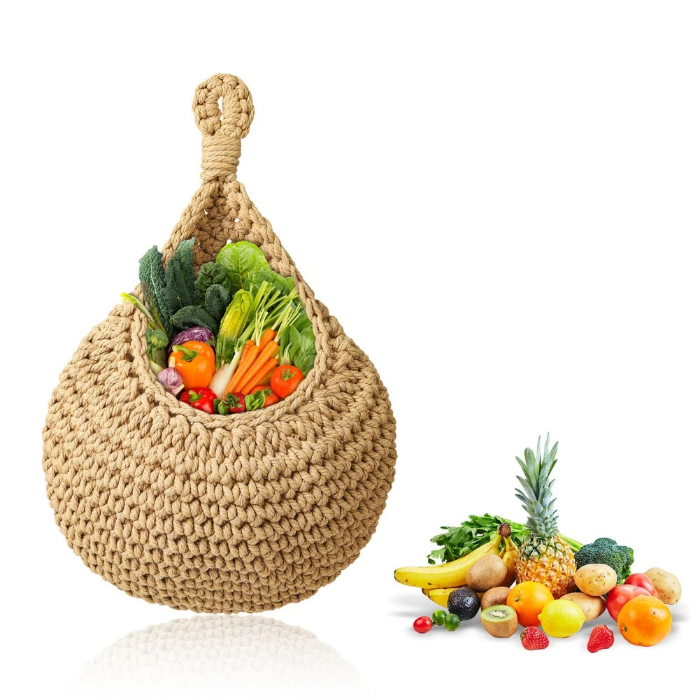 Hanging Fruit Basket Boho Jute Handwoven Kitchen Baskets
