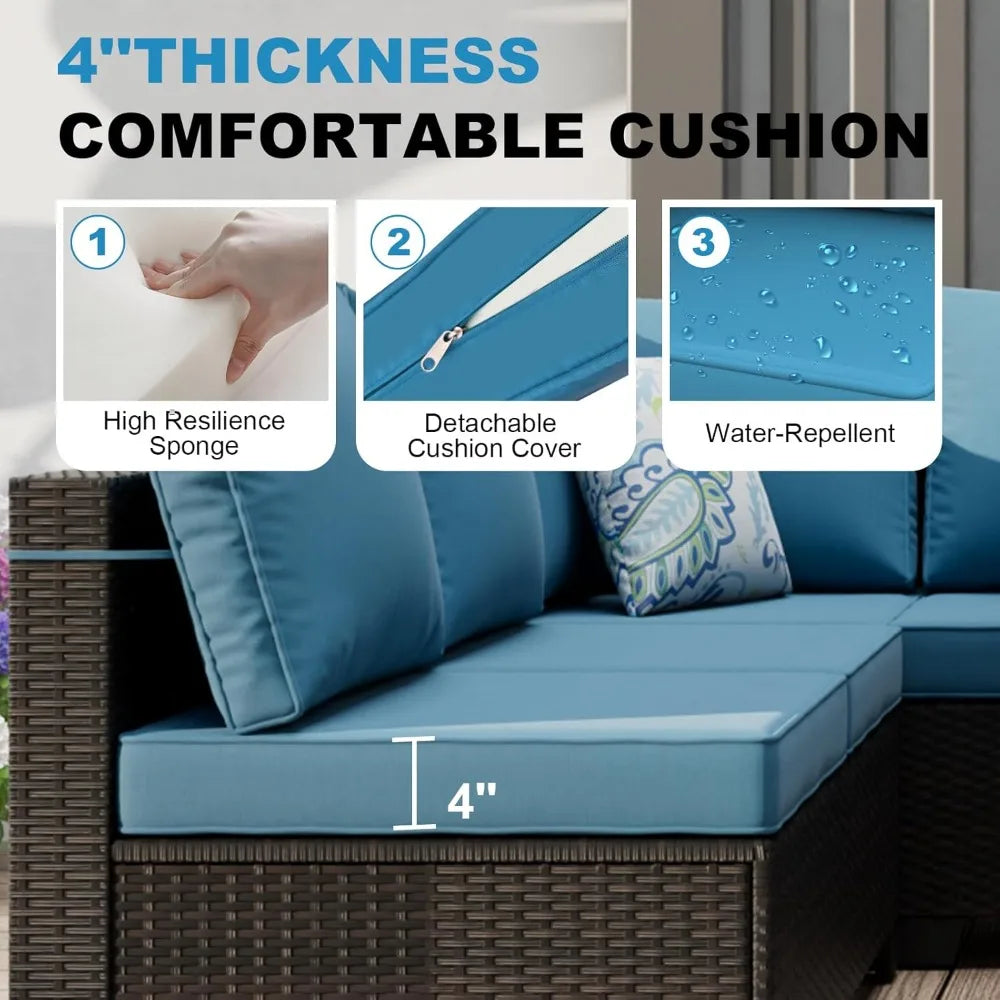 Outdoor Patio Furniture Set with Fire Pit Table Wicker Sofa