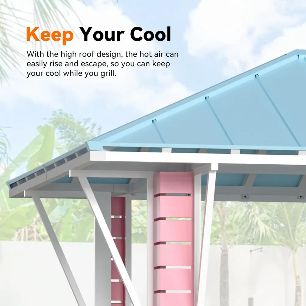 Modern Shade Outdoor Gazebo Bar And Grill With USB Charging Hooks 2 Open Sides