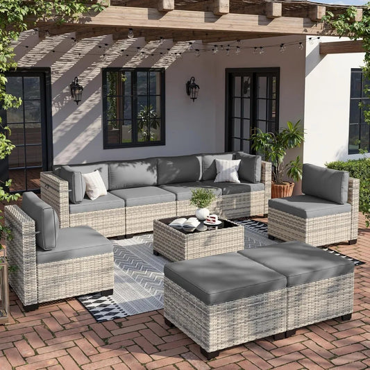 9 Piece Patio Furniture Set Outdoor Sectional With Ottomans