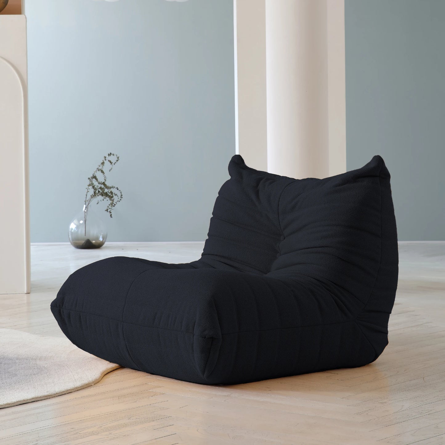 Teddy Fabric Bean Bag Sofa Comfy Lazy Floor Couch Soft Lounge Chair Foam Filled Accent Chair for Living Room Bedroom