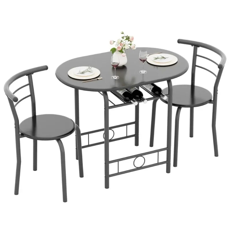 Vineego 3 Piece Small Dining Set For Two Black Table Chairs