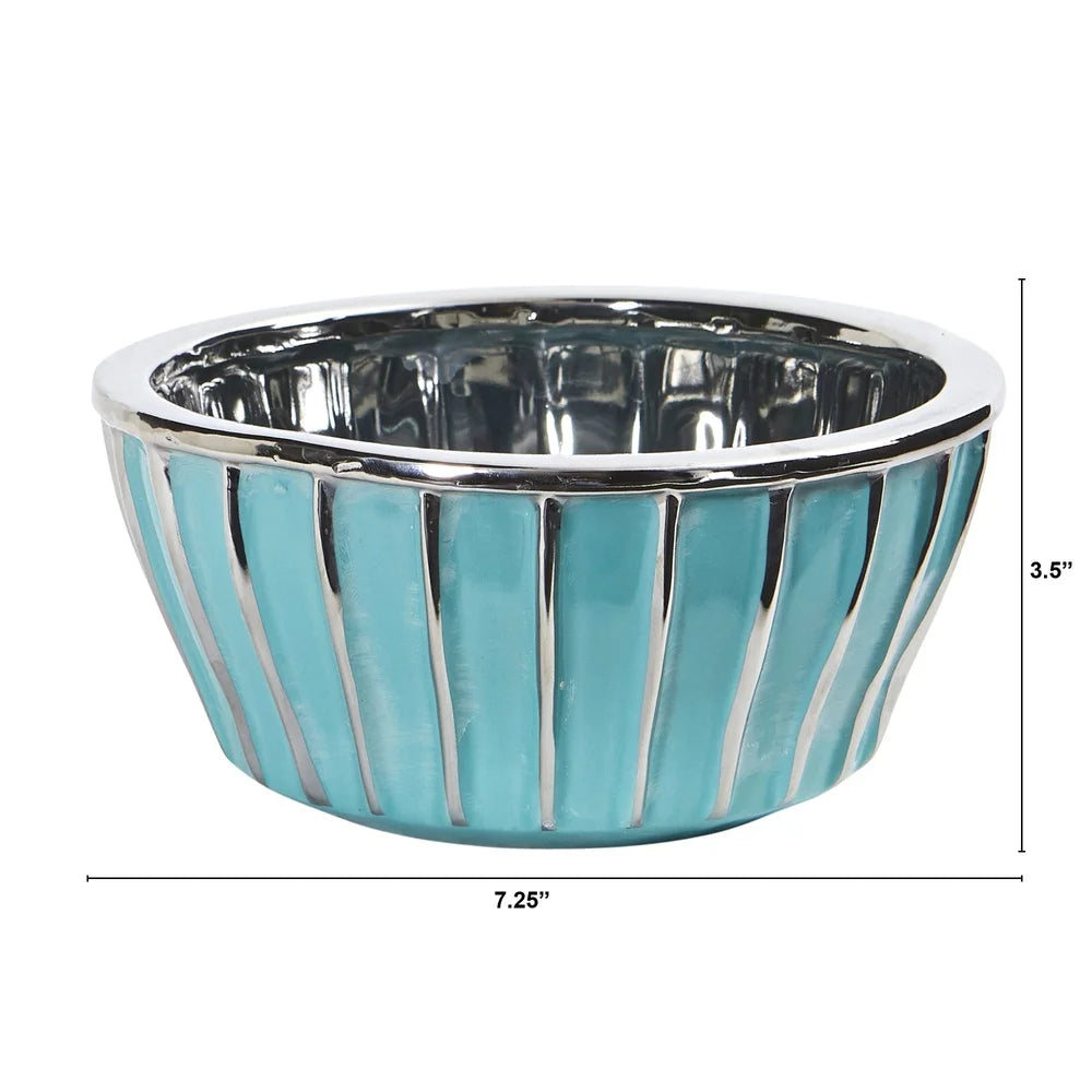 Teal Ceramic Vase With Silver Burnishing Modern Centerpiece