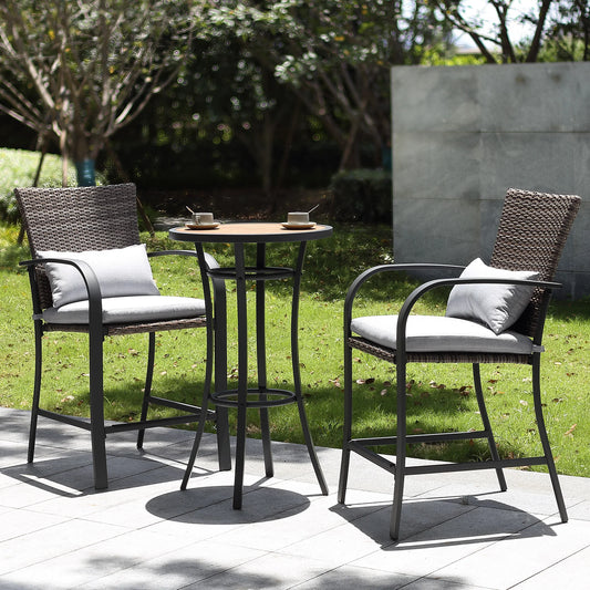 Naga Bahna 3pc Patio Bar Set With Cushions Rattan Wicker