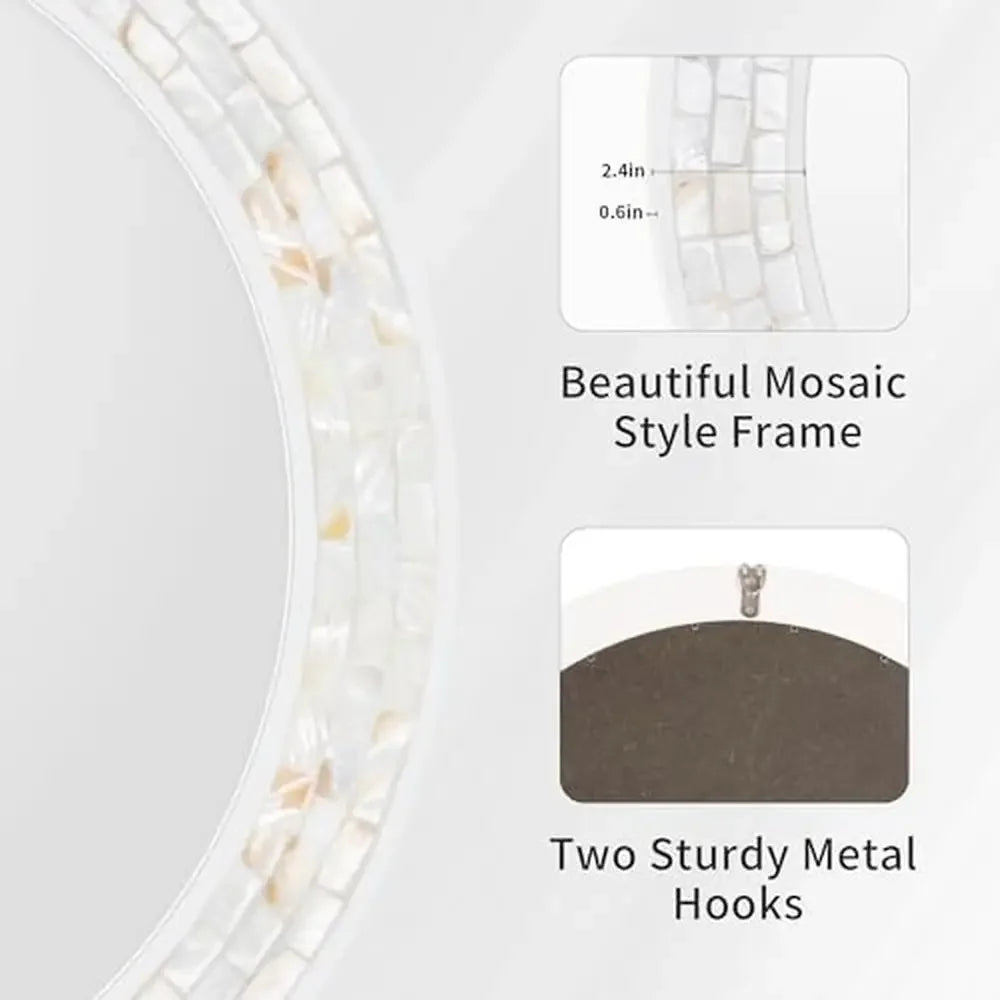 Coastal Mother Of Pearl 24 Inch Round Shell Mirror Wood