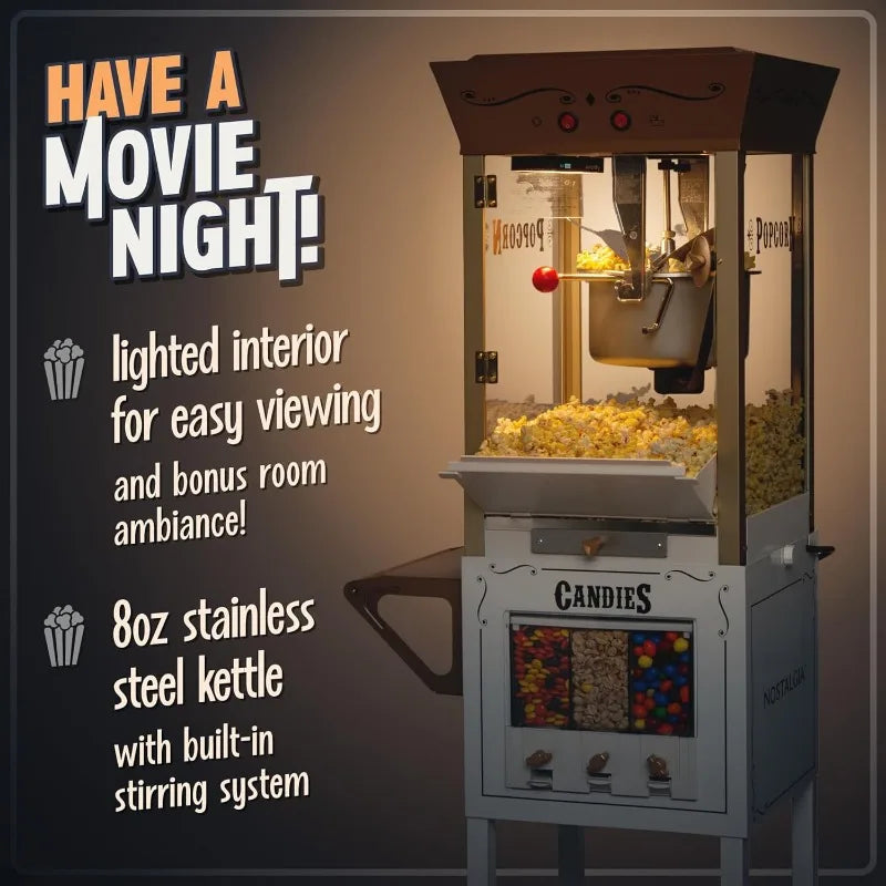 8 Ounce Popcorn Dispensing Cart Three Storage Dispensers