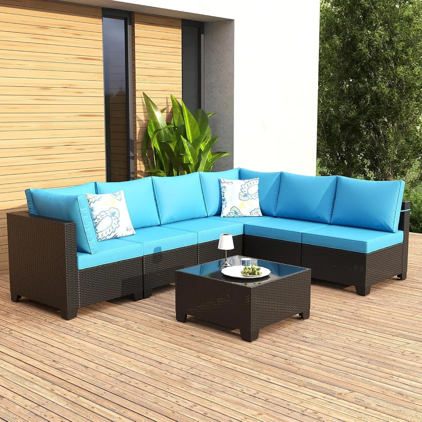 Outdoor Patio Furniture Set with Fire Pit Table Wicker Sofa