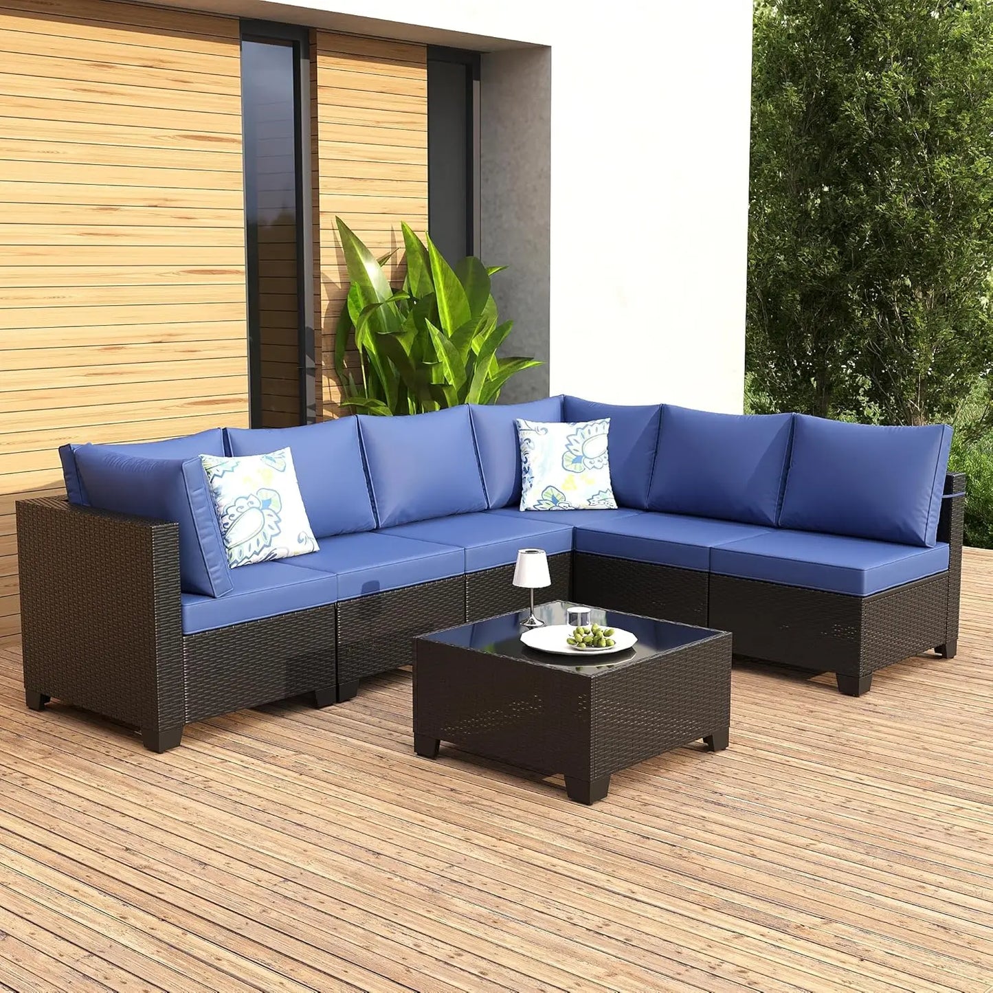 Outdoor Patio Furniture Set with Fire Pit Table Wicker Sofa