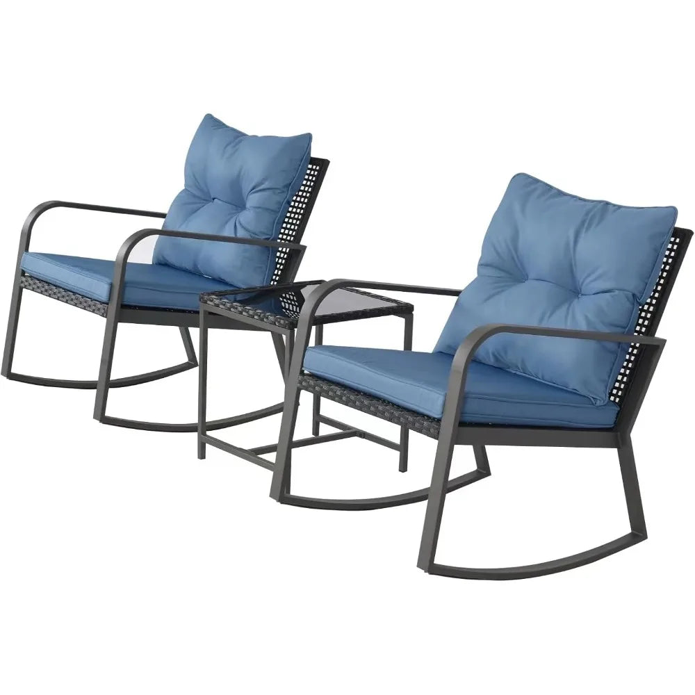 3 Piece Outdoor Rocking Bistro Set With Wicker Patio Furniture