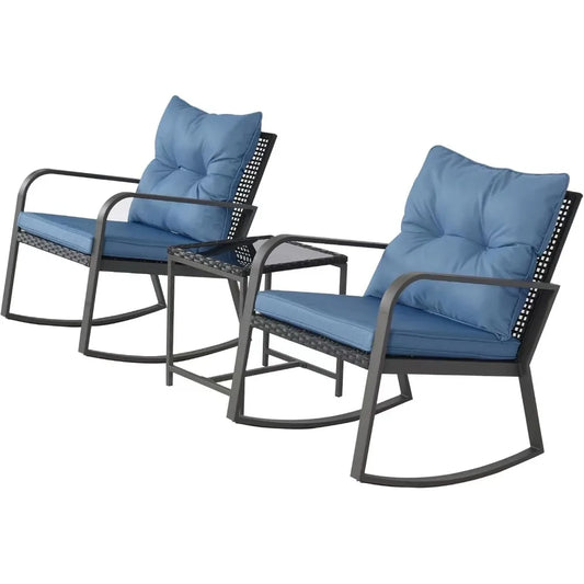 3 Piece Outdoor Rocking Bistro Set With Wicker Patio Furniture