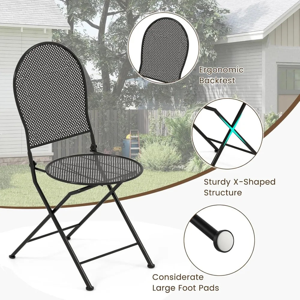 Metal Patio Folding Bistro Set For 2 With Powder Coat Frame