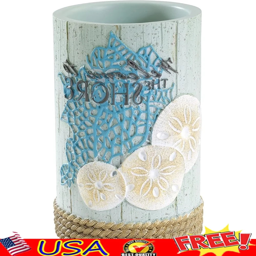 Coastal Tumbler Bathroom Decor Hand Painted Resin Sea Stars