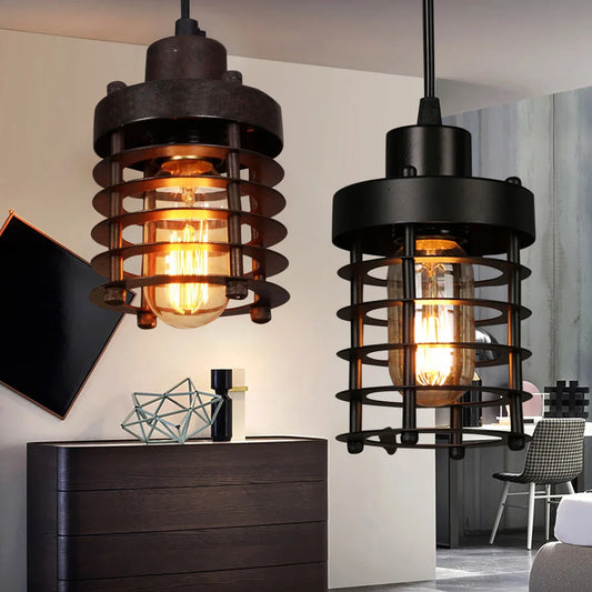 Rustic Vintage Industrial Iron Cage Pendant Light Bedroom