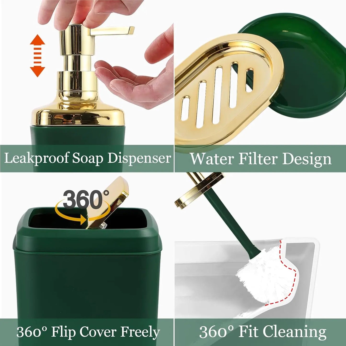 Dark Green Ombre 24 Piece Bathroom Set With Shower Curtain Rugs And Toilet Brush