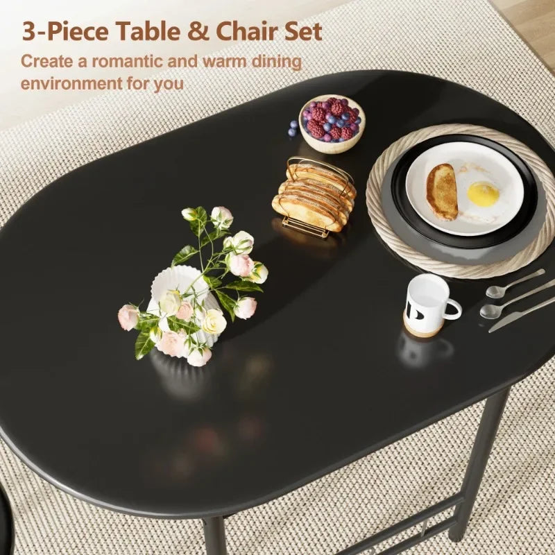 Vineego 3 Piece Kitchen Dining Set For 2 Black Table Chairs