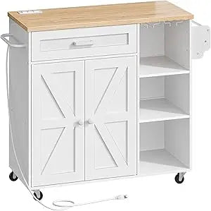 Kitchen Island Trolley With Power Outlet Spice Rack Drawer