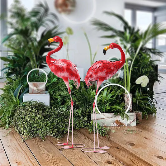 Large Pink Red Metal Flamingo Sculpture Outdoor Garden