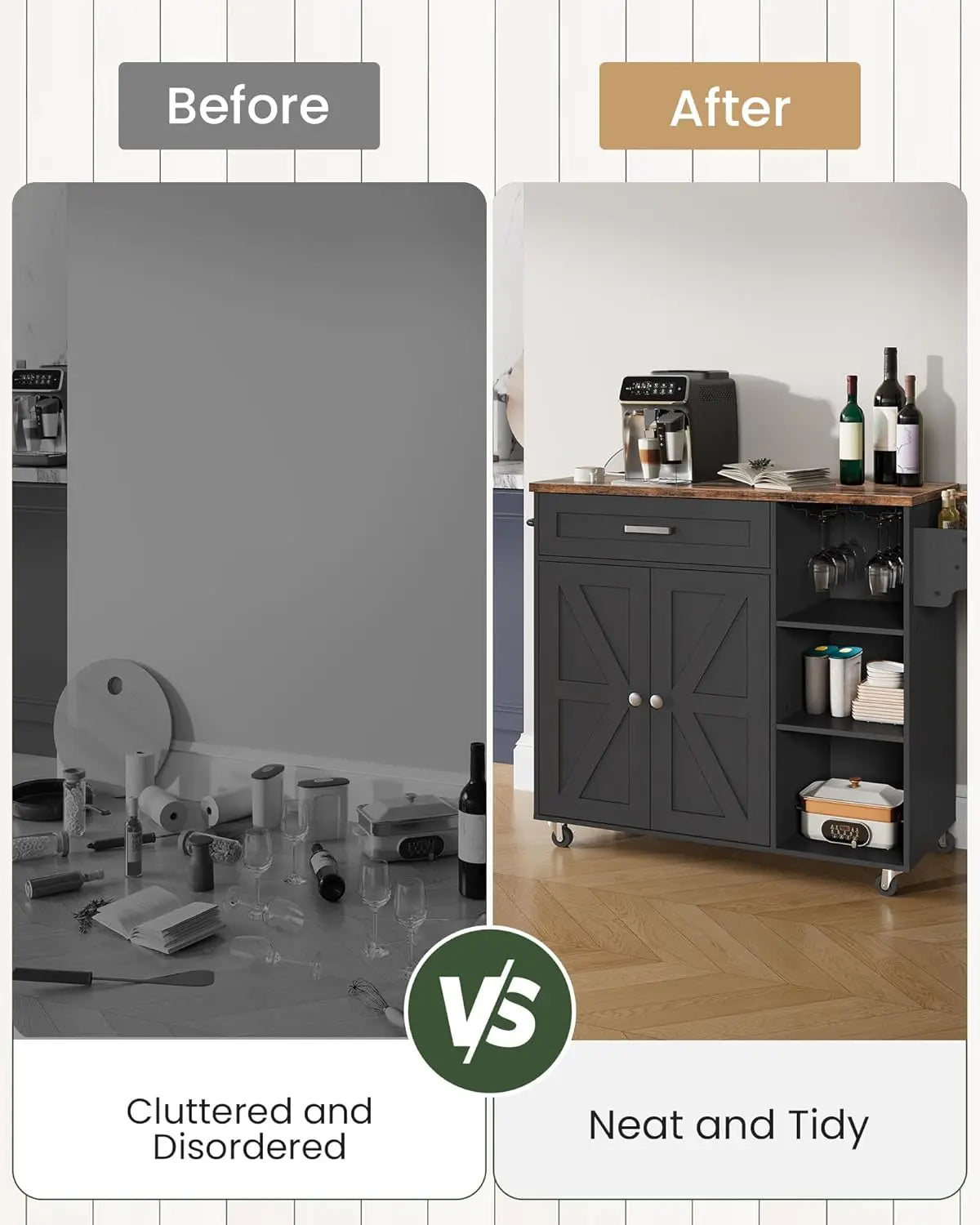 Kitchen Island Trolley With Power Outlet Spice Rack Drawer