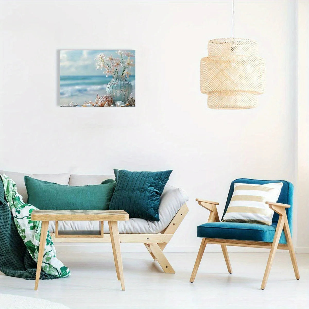 Coastal Happiness Beach Scene Canvas Wall Art With Flowers