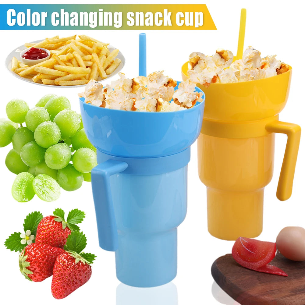 1000ml 2 In 1 Snack Cup With Straw Stadium Tumbler