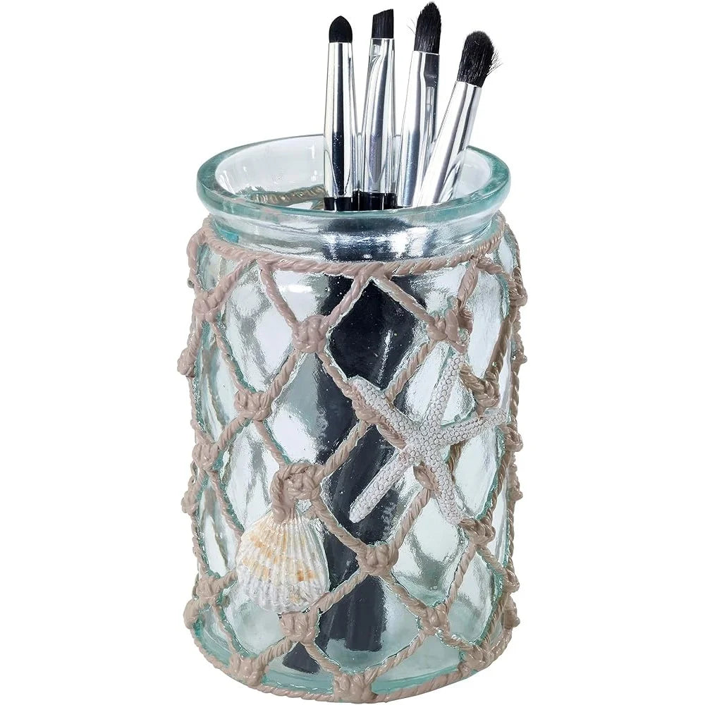 Beach Inspired Resin Countertop Tumbler Cup Seaglass Collection Hand Painted Bathroom Accessory Durable Design Handwash Only