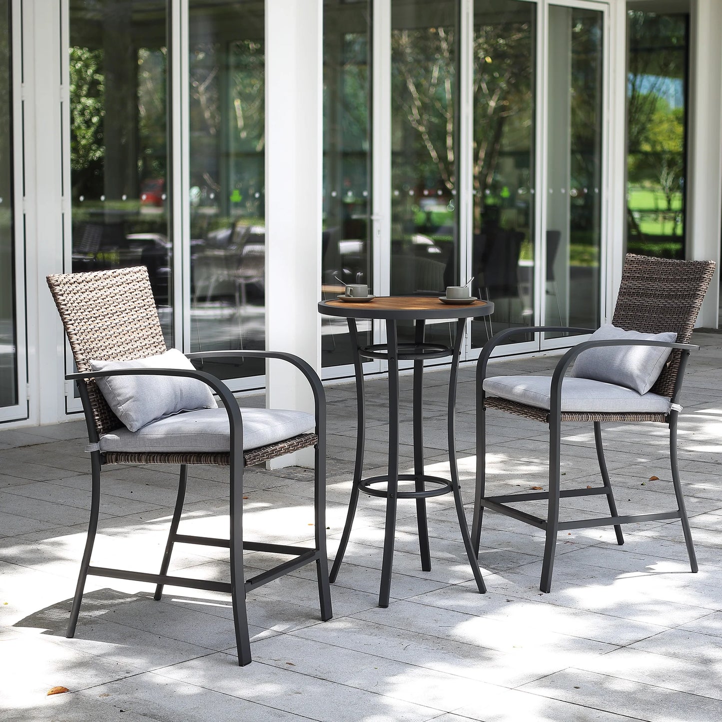 Naga Bahna 3pc Patio Bar Set With Cushions Rattan Wicker