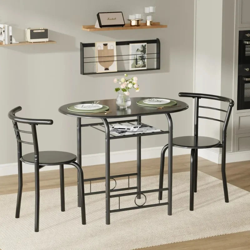 Vineego 3 Piece Kitchen Dining Set For 2 Black Table Chairs