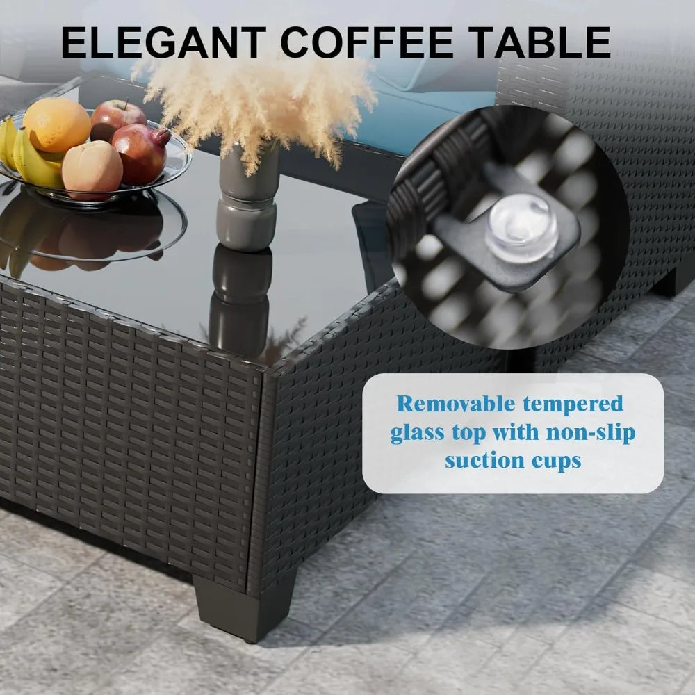 Outdoor Patio Furniture Set with Fire Pit Table Wicker Sofa