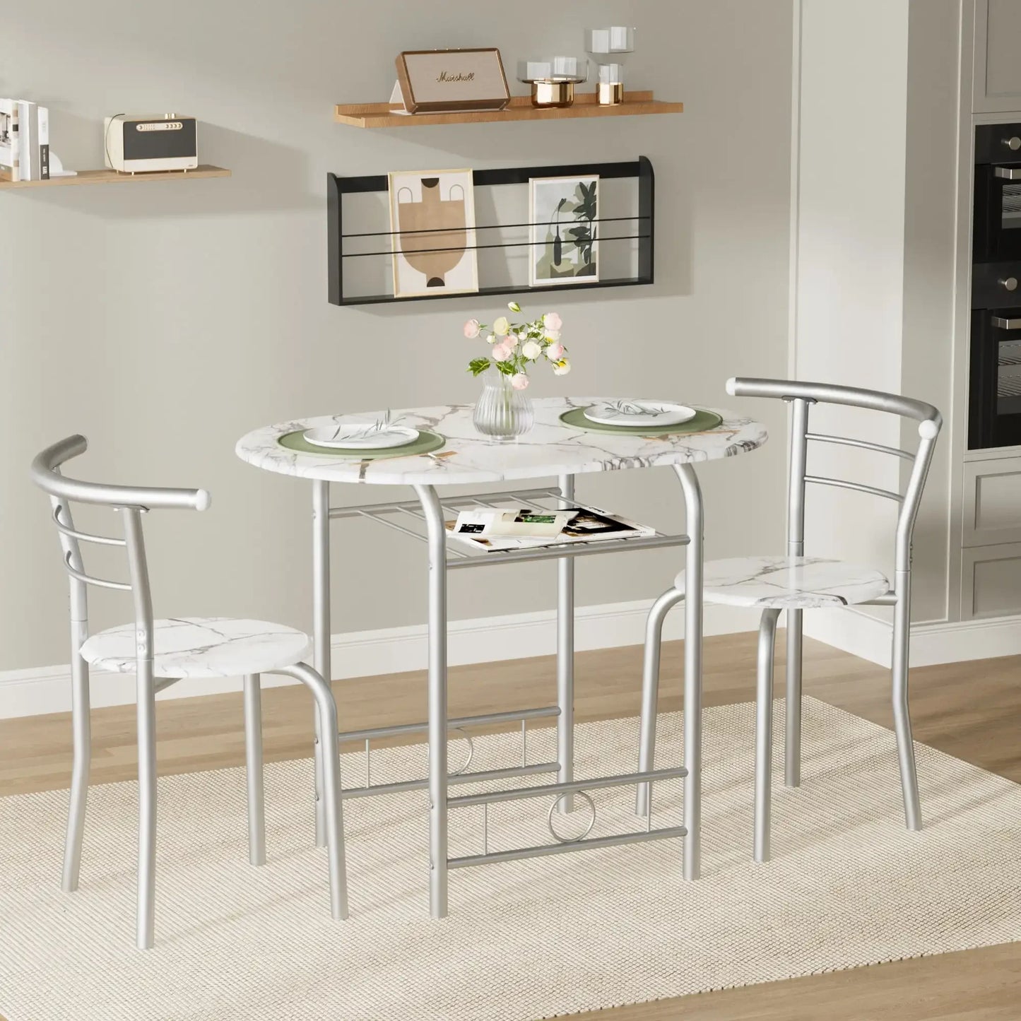 Vineego 3 Piece Small Kitchen Dining Set Table And Chairs