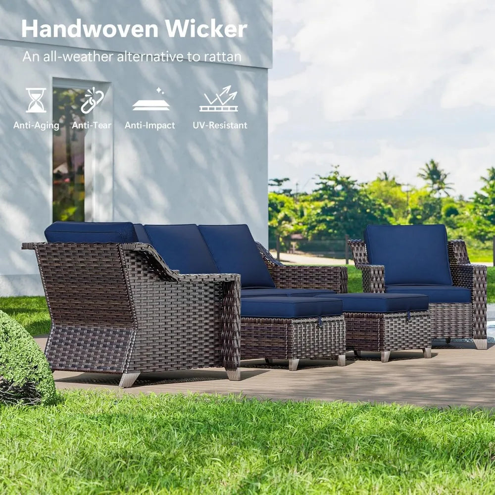 4 Piece Wicker Patio Furniture Set With Chairs And Ottomans