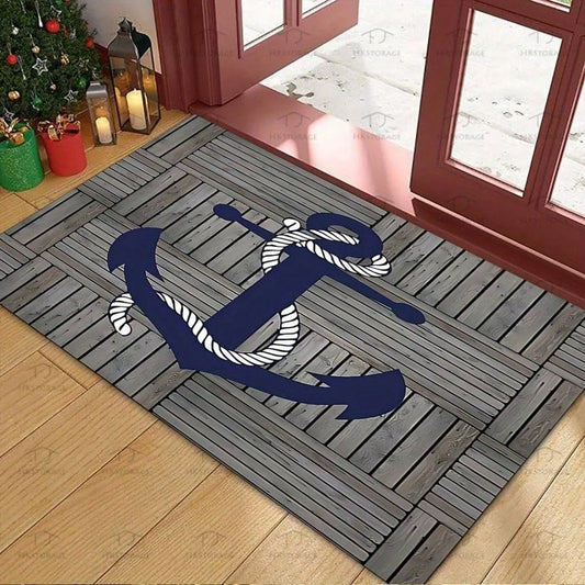 Nautical Doormat Anchor Rug Coastal Welcome Mat Outdoor Indoor Non Slip Front Door Decor Beach House Marine Bathroom Mat