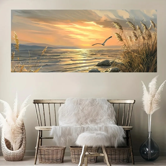 Sunset Beach Seascape Canvas Print With Pine Solid Frame