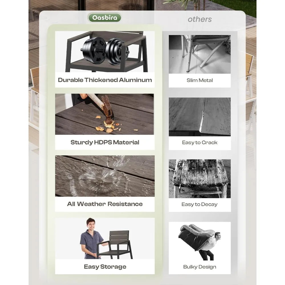 Outdoor Patio Dining Table Set 7 Piece Aluminum And HDPS Weather Umbrella Hole