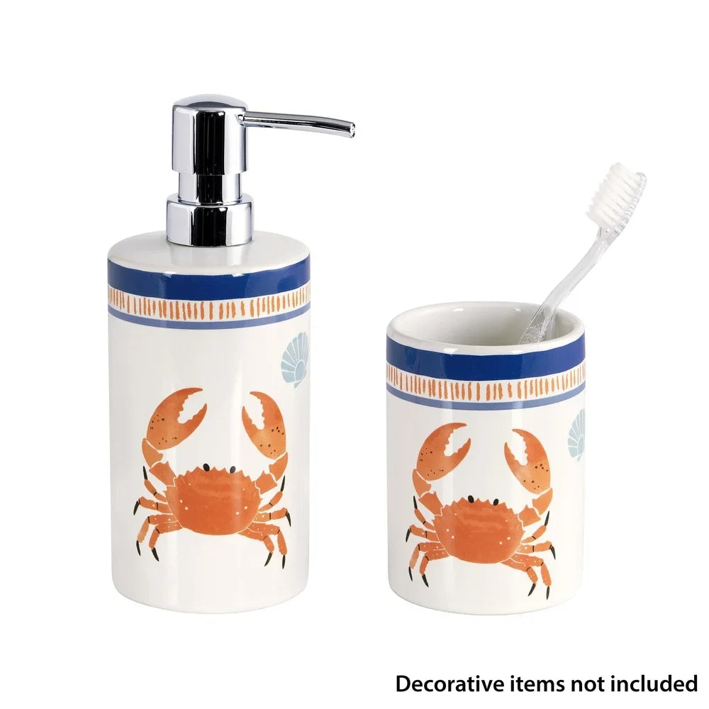 Ceramic Bathroom Shelves Set With Crab Design Soap Pump And Toothbrush Holder Bath Accessories Decor