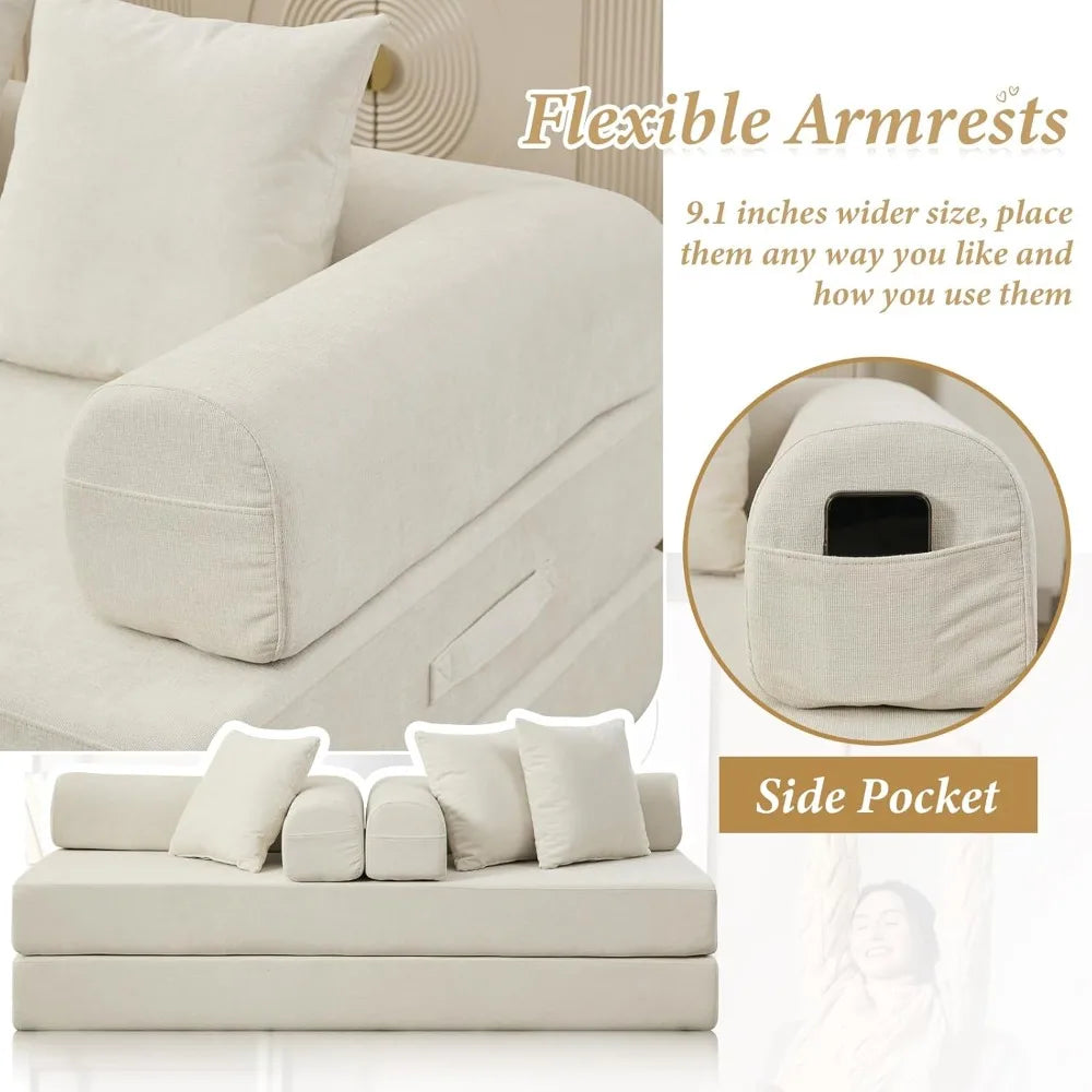 Modular Futon Sofa Bed 3 Seater Chenille Sleeper Couch