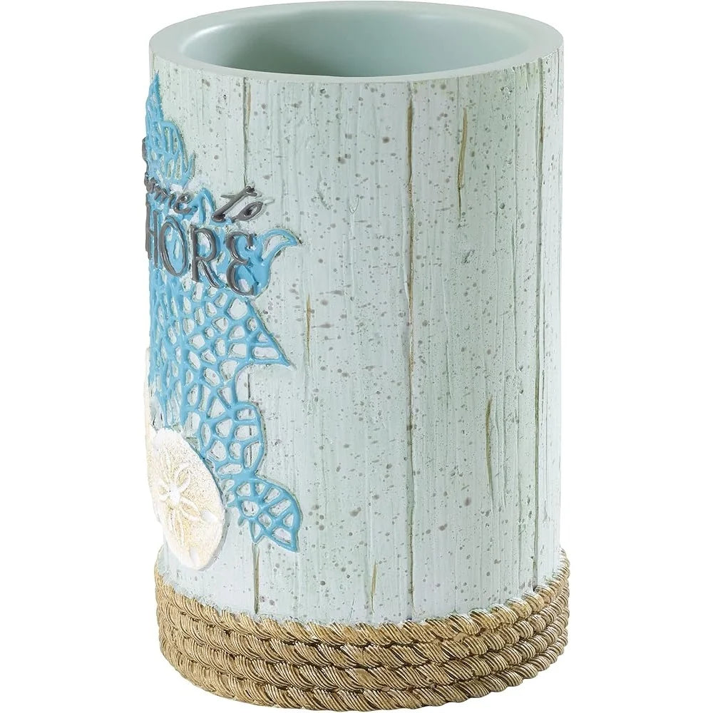 Coastal Tumbler Bathroom Decor Hand Painted Resin Sea Stars