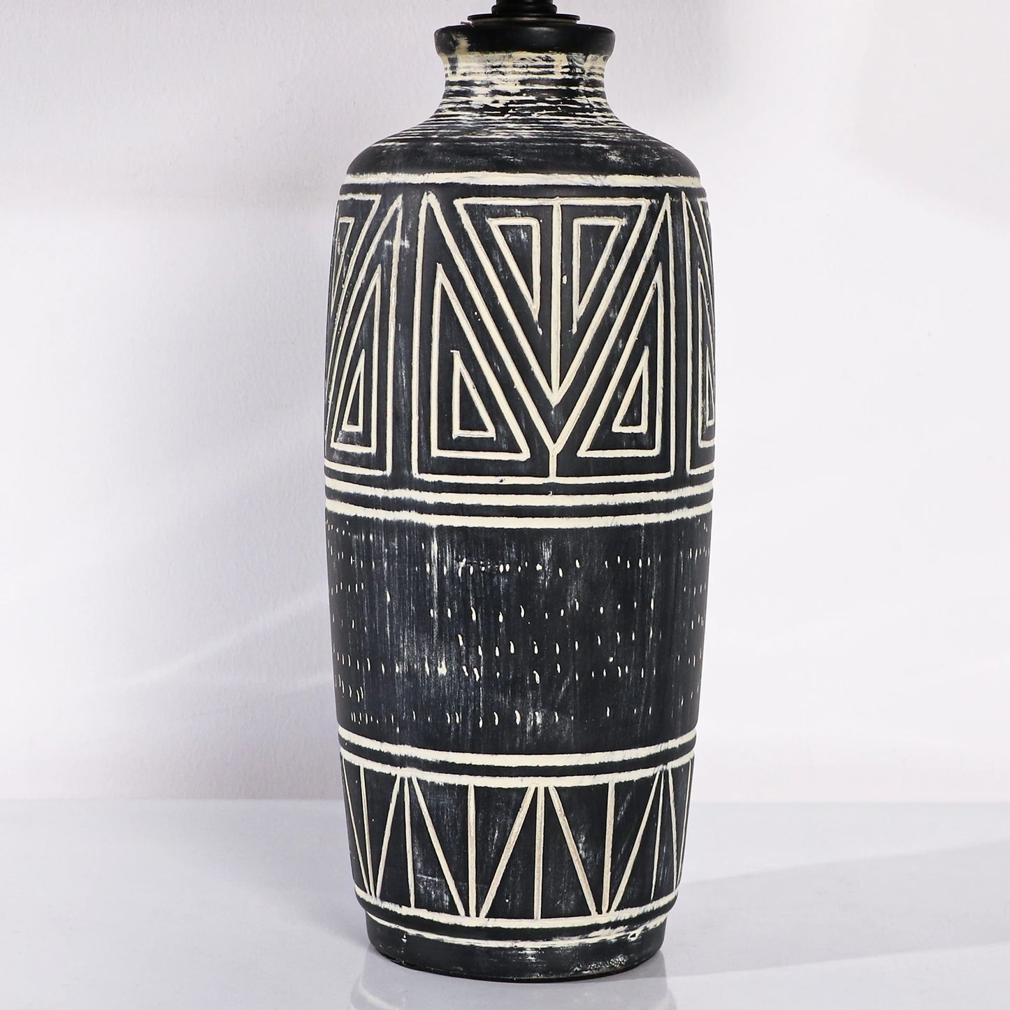 2 Pack Carved Geometric Ceramic Table Lamps Linen Shade