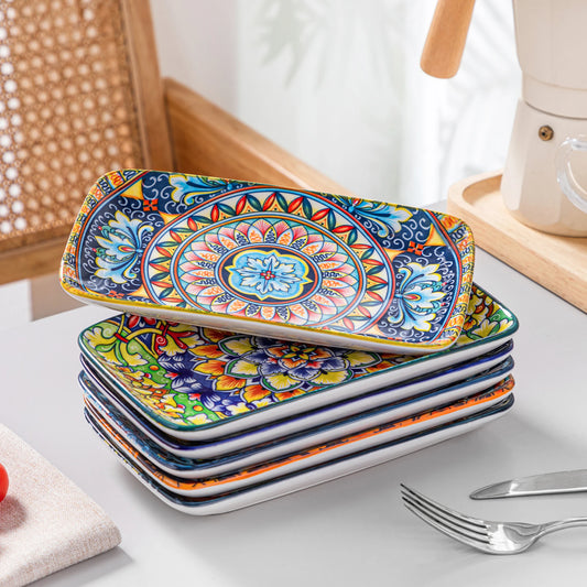 Vancasso 6 Or 12 Piece Porcelain Serving Plates Bohemian 8.5 Inch Dinner Plates Set For Beef Noodles Pasta 6 People