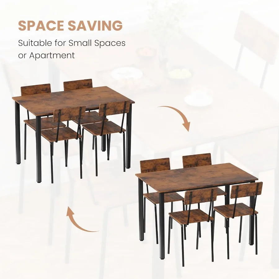 5 Piece Kitchen Dining Table Set For 4 With 4 Chairs