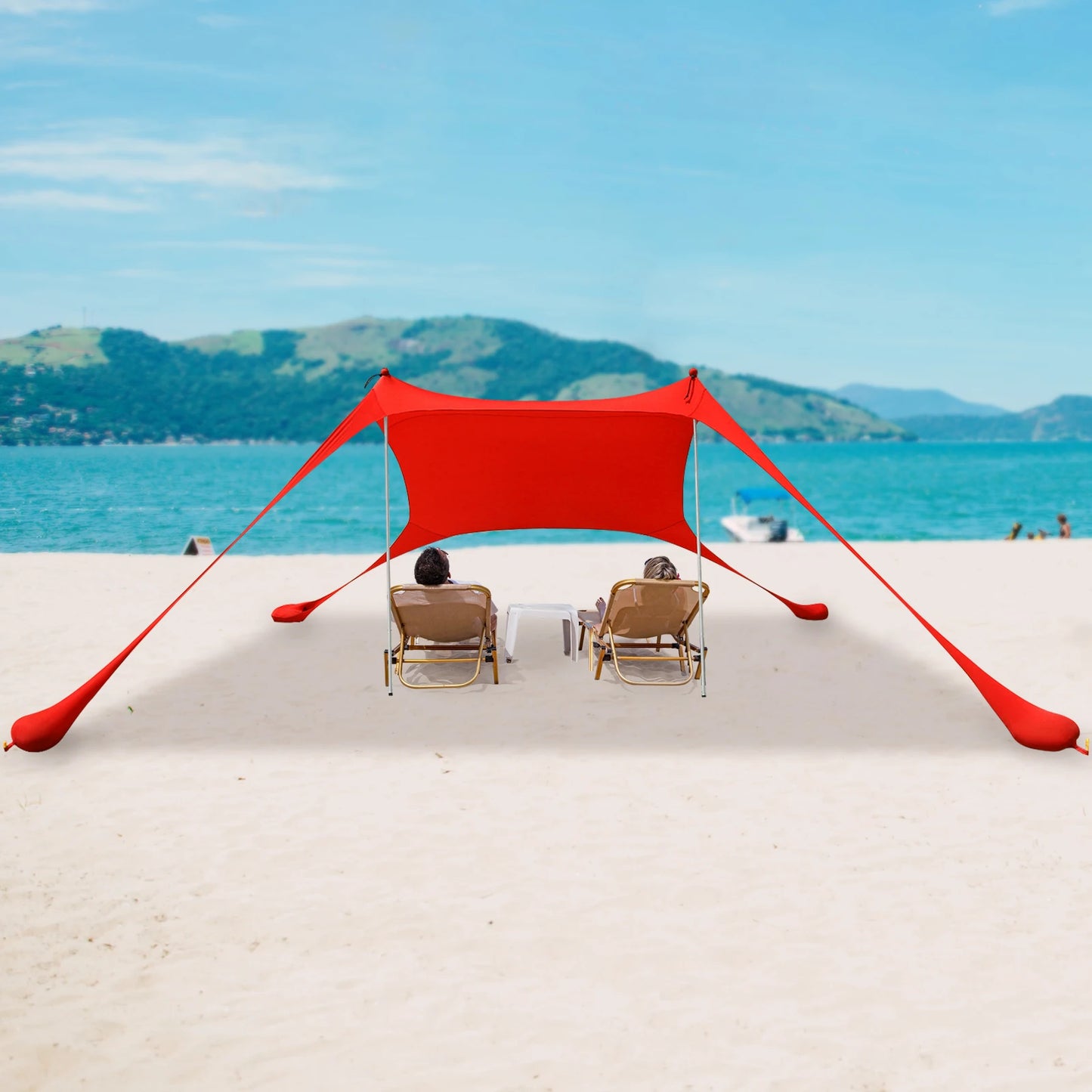 Red 2m x 1.6m Beach Elastic Sunshade Outdoor Tent for 2-3 People Ideal for Camping Fishing and Picnics