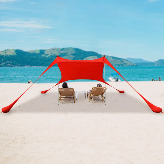 Red 2m x 1.6m Beach Elastic Sunshade Outdoor Tent for 2-3 People Ideal for Camping Fishing and Picnics