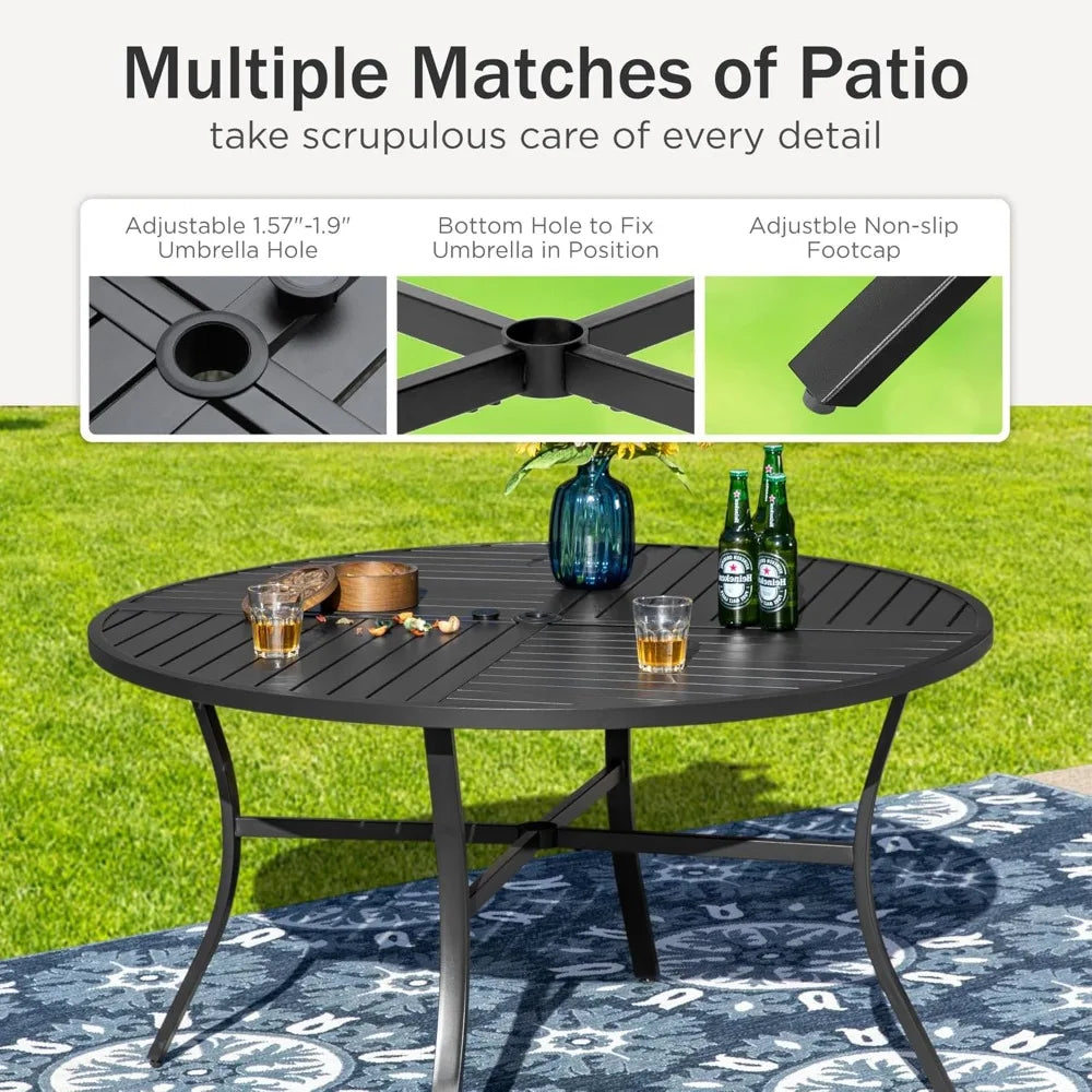 Outdoor Round Dining Table for Four 42 Inch Wrought Iron Umbrella Hole Patio
