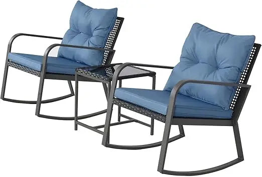 3 Piece Outdoor Rocking Bistro Set With Wicker Patio Furniture