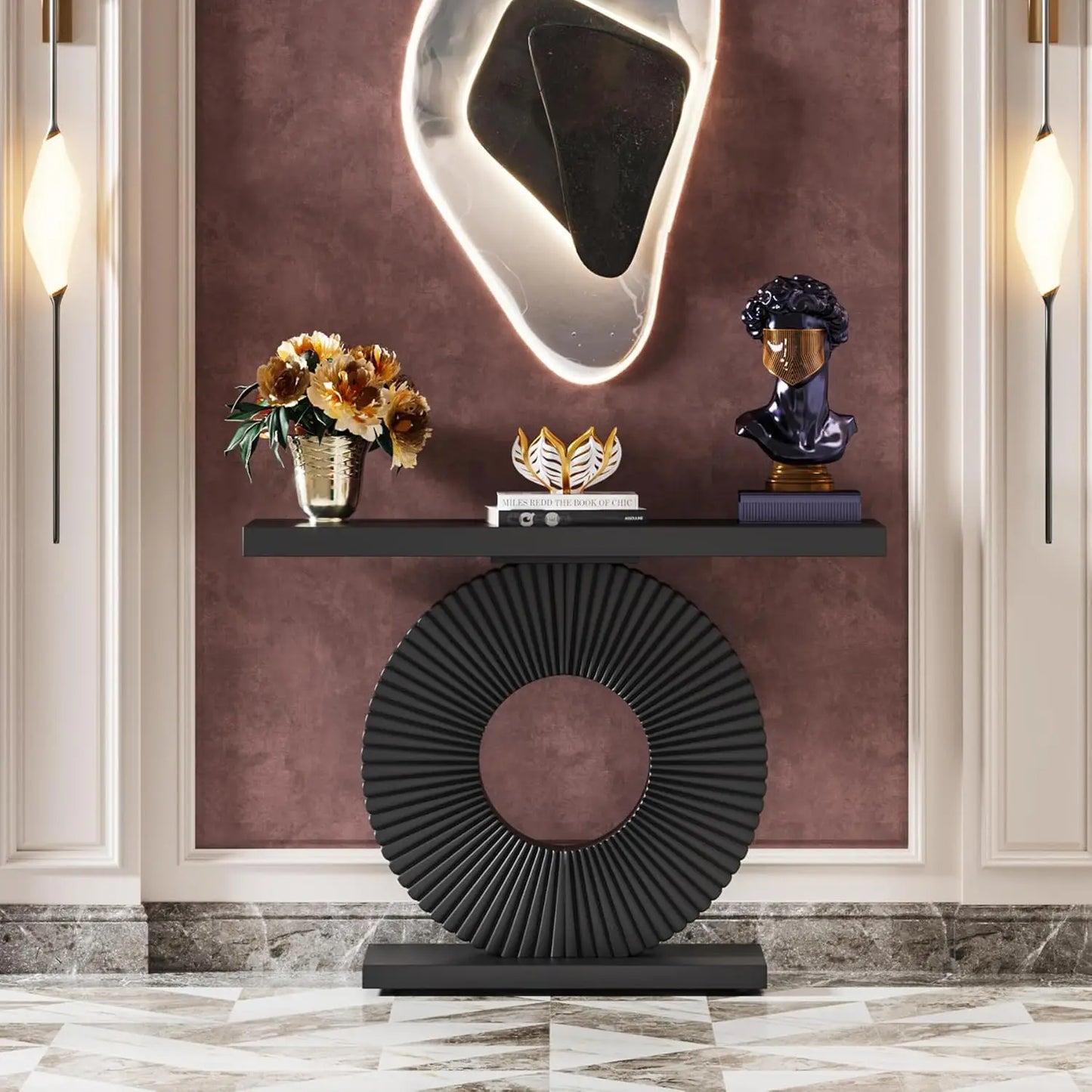 Little Tree Modern Console Table With Geometric Circular Base 40 Inch Entryway