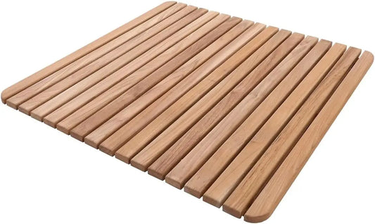 Premium Teak Wood Shower Bath Mat Non Slip Spa Floor Decor 24x24 Natural Finish