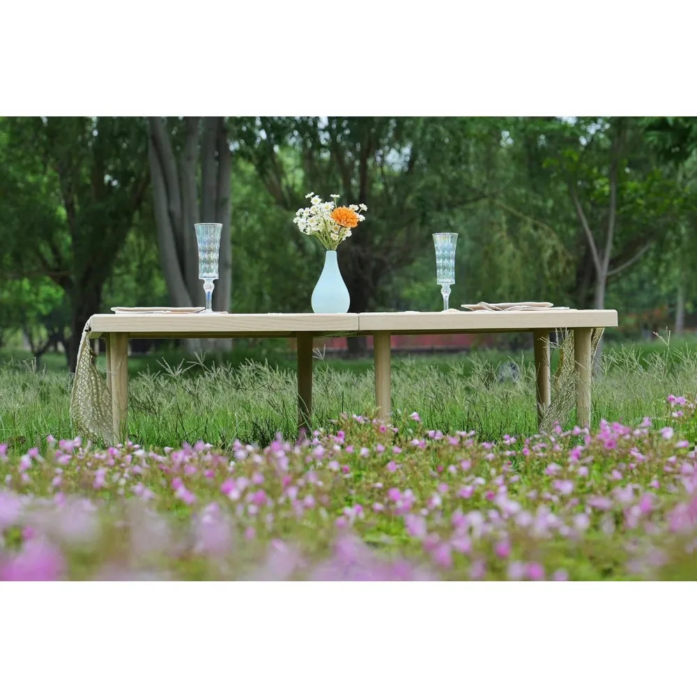 Boho Wood Picnic Table 22x44 Portable Low Table For Two
