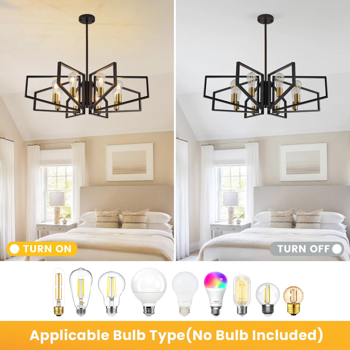 Geometric 8 Light Chandelier Adjustable Height Metal Pendant Light Black Frame